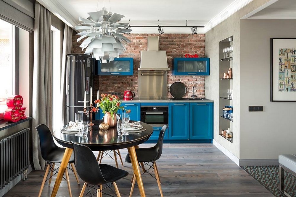 Кухонный гарнитур с синей эмалью